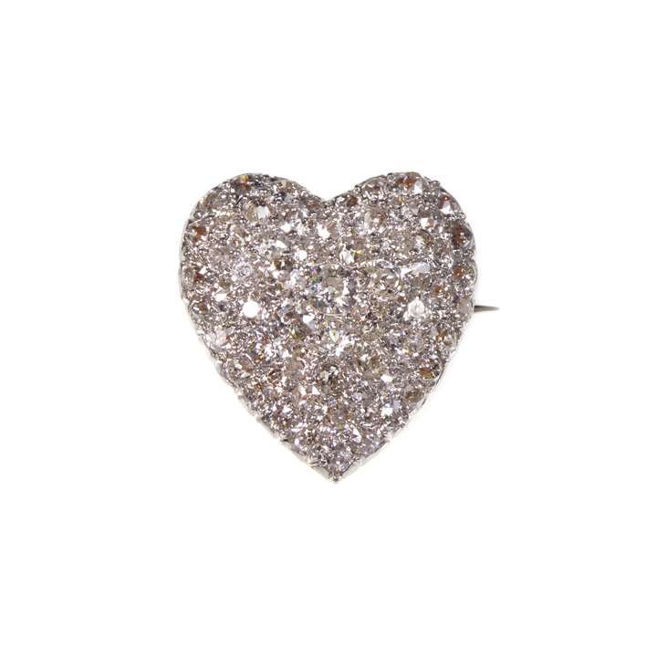 Antique pave set diamond heart brooch-pendant